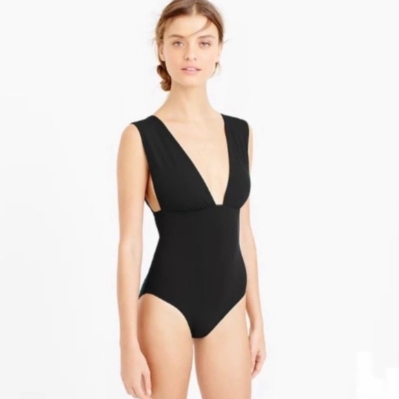 NWT J. Crew Plunging V-Neck One Piece Swimsuit in Black - Picture 2 of 8